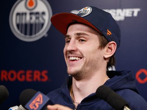 Oilers' Josh Archibald speaks about his one-year contract extension at an Edmonton Oilers practice ahead of Saturday's game against the Columbus Blue Jackets at Rogers Place in Edmonton, on Friday, March 6, 2020.