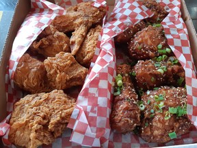 Two styles of Nara Chicken - Korean fried and soy-garlic - delivered by SkipTheDishes. Photos by GRAHAM HICKS  EDMONTON SUN