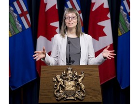 Dr. Deena Hinshaw, chief medical officer of health announces three new cases of COVID-19 on Monday, March 9, 2020, in Edmonton.