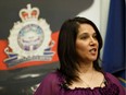 Leanne, an identity theft victim, speaks about her experience during a news conference at Edmonton Police Service northeast division station in Edmonton on Tuesday, March 10, 2020.