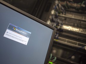 In this file photo a computer running a Windows Server is seen connected into a network server in an office building in Washington, D.C. on May 13, 2017. (ANDREW CABALLERO-REYNOLDS/AFP via Getty Images)