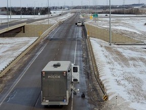 Edmonton Police Service's bomb unit was called in to assess potentially hazardous material found during a traffic stop on Manning Drive, shutting down the road in both directions near the Henday exits. (Supplied photo/Mike Amoz)