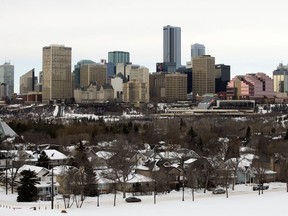 The Edmonton skyline is visible behind the Cloverdale neighbourhood, Thursday Feb. 20, 2020.