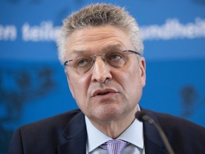 Lothar Wieler, President of the Robert Koch Institute, Germany's main institute for disease control, speaks to the media during a daily update on the coronavirus in Berlin, Tuesday, March 17, 2020.