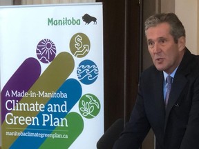 Manitoba Premier Brian Pallister announces, at a press conference at the Legislature on Thursday, March 5, 2020, a new provincial carbon tax that will be in effect July 1. He also announced the PST will drop to 6% at the same time. Josh Aldrich/Winnipeg Sun/Postmedia Network