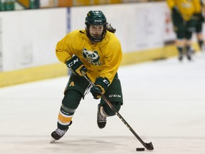 U of A Pandas forward Autumn MacDougall practices with the team at Clare Drake Arena at the University of Alberta in Edmonton, on Thursday, Feb. 20, 2020.