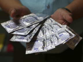 Condoms are displayed in Manila, Philippines, on Thursday, Dec. 8, 2016.