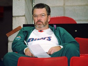 Oilers scout Barry Fraser sits in the stands at the Northlands Coliseum circa 1990.