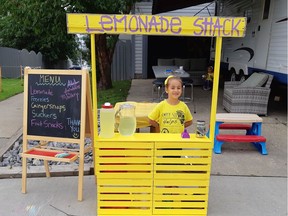 Bella Rose Desrosiers at her Lemonade Shack set up in her southeast Edmonton neighbourhood. Photo was likely taken in 2018. She was found dead in her home on May 18, 2020. A man has been arrested. Supplied photo.