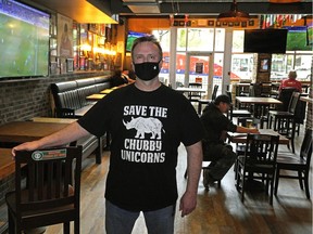 Peter Mason is the supervisor at Kelly's Pub in Edmonton. The pub reopened for dine-in service on May 14, 2020 following the rollout of the pandemic relaunch strategy for restaurants in Alberta. Full capacity for his estabishment is 150 persons but they are allowing only 50 people at a time for now.