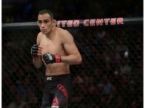 FILE PHOTO: Jun 8, 2019; Chicago, IL, USA; Tony Ferguson (red gloves) before fighting Donald Cerrone (blue gloves) during UFC 238 at United Center. Mandatory Credit: Jerry Lai-USA TODAY Sports/File Photo ORG XMIT: FW1