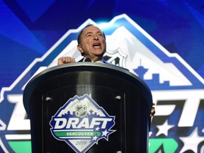 NHL commissioner Gary Bettman speaks before the first round of the 2019 NHL Draft at Rogers Arena.