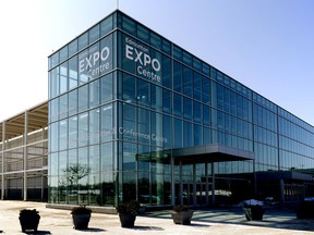 Edmonton Fire Rescue Services Department set up cots at the Edmonton Expo Centre for an emergency COVID-19 pandemic shelter for the city's homeless population.