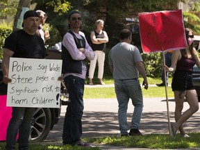 Approximately 100 people came out to protest at the mother's home of accused kidnapper and child sexual predator Wade Stene on Saturday, June 20, 2020 in Edmonton. Greg Southam/Postmedia