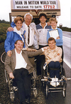 Amanda Reid, Jim Cochrane, Don Alder, Nancy Thompson, Cam Tait, Rick Hansen in 1986 outside Clarenville, Nfld.