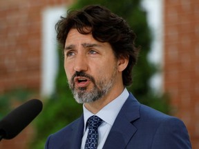 Prime Minister Justin Trudeau attends a news conference at Rideau Cottage, as efforts continue to help slow the spread of COVID-19, in Ottawa, Monday, June 22, 2020.