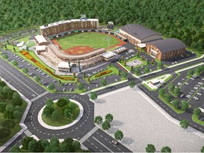 Artist renderings of Spruce Grove Metro Ballpark, where the Edmonton Prospects are slated to move into in time for the 2022 Western Canadian Baseball League season.