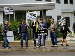 A picket line was set up outside the CESSCO manufacturing plant in Edmonton on Thursday July 2, 2020 after employees were locked out June 28, 2020.