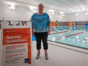 Shauna Graham, acting director of leisure centres and outdoor pools, stands beside the Bonnie Doon Leisure Centre pool on Tuesday, July 14, 2020, one of four pools opening next Monday.