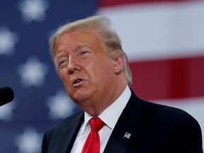 U.S. President Donald Trump delivers a speech following a tour of Fincantieri Marinette Marine in Marinette, Wis., June 25, 2020.