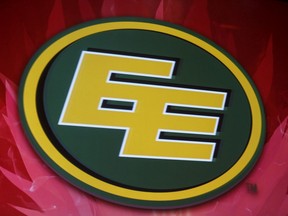 The Edmonton Eskimos logo is seen during the CFL Awards Show at the Queen Elizabeth Theatre in Vancouver, B.C., on Thursday, Nov. 27, 2014. The CFL Awards acknowledge the accomplishments of players during the past season as well as honouring others from the CFL family for their contributions and its communities.