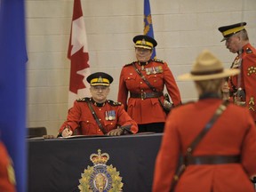Curtis Zablocki is sworn in as the commanding officer of Ablerta RCMP at the K division headquarters in Edmonton in 2019.