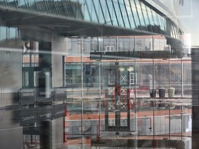 The entrance to Rogers Place through Ford Hall was under a few inches of water after a summer storm blew through Edmonton on July 16, 2020. Ian Kucerak/Postmedia