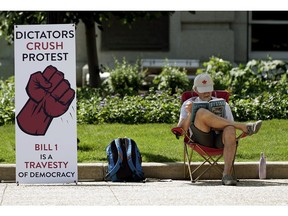 Jan Novotny is protesting provincial government changes all week in front of the Alberta Legislature.