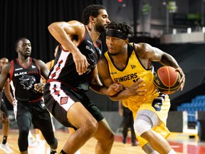 Edmonton Stingers guard Mathieu Kamba looks to score against the Ottawa Blackjacks in the Canadian Elite Basketball League's Summer Series tournament in the Meridian Centre in St. Catharines, Ont., on Monday, July 27, 2020. Edmonton won 89-82.