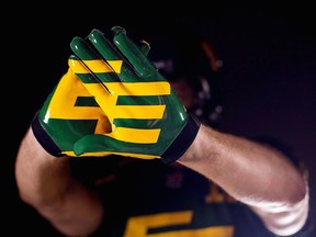 The double-E logo is displayed on a pair of gloves during a team marketing shoot in this file photo from 2016.