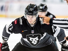 Janis Svanenbergs prepares to take a faceoff with HK Riga last year in the MHL junior league in Latvia. Svanenbergs was selected 58th overall in the CHL Import Draft on June 30 by the Edmonton Oil Kings and is expected to join the team in September for the upcoming WHL season scheduled to begin in October.