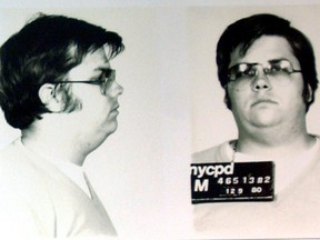 A mug-shot of Mark David Chapman, who shot and killed John Lennon, is displayed on the 25th anniversary of Lennon's death at the NYPD in New York Dec. 8, 2005.