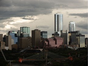 Downtown Edmonton is seen after a thunderstorm from Strathearn Drive in Edmonton, on Monday, July 13, 2020.