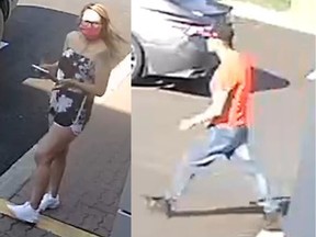 Edmonton police are looking for this woman and man in relation to a reported shooting at a McDonald's near 135 Avenue and Fort Road on Monday, Aug. 10, 2020.