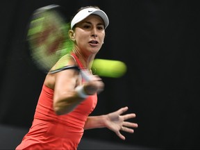 In this file photo taken on July 25, 2020, Swiss player Belinda Bencic returns a ball to compatriot Jil Teichmann during the Swiss Tennis Pro Cup exhibition tournament in Biel.
