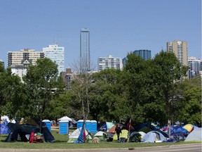 Camp Pekiwewin continues to grow in a parking lot west of Remax Field, in Edmonton, Sunday Aug. 2, 2020. The river-valley camp-out was organized to help advocate for homeless Edmontonians. Photo by David Bloom