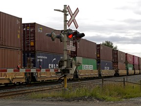 Two employees of a CN Rail work crew were seriously injured and taken to hospital late Friday (August 14, 2020) evening  when they were struck by a pick-up truck while working at a railway crossing on Highway 60, between Highways 16 and Highway 16A, west of Edmonton. (Photo by Larry Wong/Postmedia)