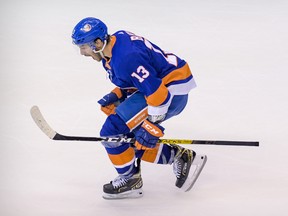 New York Islanders center Mathew Barzal (13) celebrates scoring a goal against the Philadelphia Flyers during the second period in Game 6 of the second round of the 2020 Stanley Cup Playoffs at Scotiabank Arena on Sept. 3, 2020.