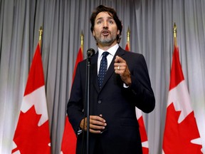 Prime Minister Justin Trudeau speaks during a news conference at a cabinet retreat in Ottawa, Sept. 14, 2020.