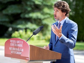 Prime Minister Justin Trudeau speaks to reporters in Montreal on Aug. 31, 2020.