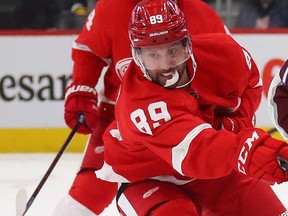 Sam Gagner of the Detroit Red Wings is pictured playing in a game against the Colorado Avalanche during the first period at Little Caesars Arena on March 2, 2020 in Detroit, Mich.