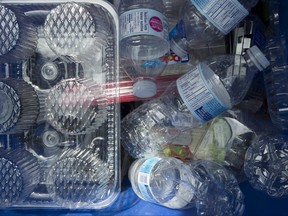 Plastics are seen being gathered for recycling at a depot in North Vancouver on June, 10, 2019.