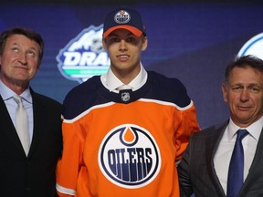 Philip Broberg reacts after being selected eighth overall by the Edmonton Oilers during the first round of the 2019 NHL Draft at Rogers Arena on June 21, 2019 in Vancouver, B.C., The Oilers. have the 14th overall pick in the upcoming 2020 NHL Entry Draft.