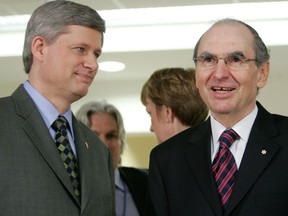 Don Mazankowski chats with then prime minister Stephen Harper during the official opening of the Mazankowski Alberta Heart Institute at the University of Alberta Hospital in 2008. Mazankoski, Canada’s fourth deputy prime minister, died Tuesday night.