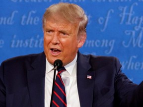 U.S. President Donald Trump speaks during the first 2020 presidential campaign debate with Democratic presidential nominee Joe Biden, held on the campus of the Cleveland Clinic at Case Western Reserve University in Cleveland, Tuesday, Sept. 29, 2020.