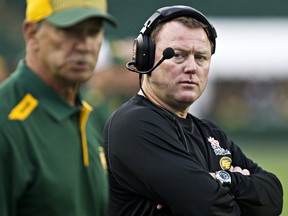 Edmonton's head coach Chris Jones watches the play during the pre-season at Commonwealth Stadium in this file photo from June 13, 2014.