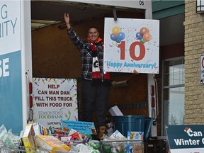 This is Can Man Dan's 10th year, Dan Johnstone kicked off the season raising donations for Edmonton's Food Bank at the Belmont Sobey's on November 19, 2020.