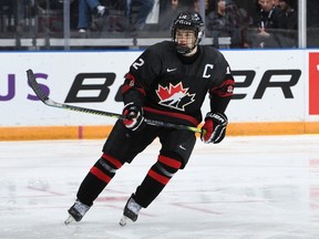 Shane Wright of the Kingston Frontenacs playing for Team Canada Black at the U-17 World Hockey Challenge 2019 in Medicine Hat on November 2 2019.