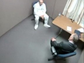 An image taken from video of the police interogation of Alek Minassian.