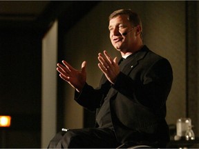 Rick Hansen talks at the Federation of Canadian  Municipalities convention on June 2, 2003, announcing the Wheels in Motion in Manitoba.